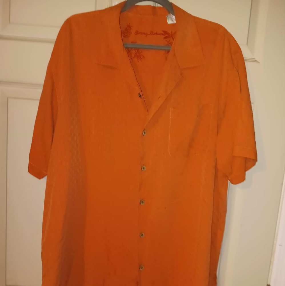 Tommy Bahama Silk Orange Casual Button Down Shirt Relaxed Fit Sz XL
